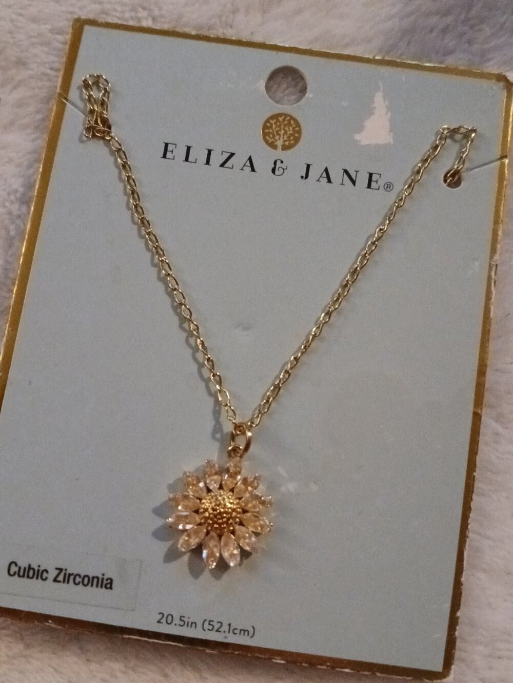 Eliza Jane Gold-Tone & Crystal Rhinestone Sunflower Sun Burst Necklace NWT
